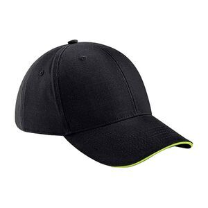 Beechfield Athleisure 6 Panel Baseball Cap / Black/Lime Green